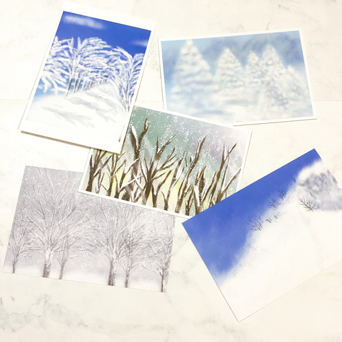 Winter】5枚セット ポストカード 景色 自然 雪 冬 季節 絵はがき