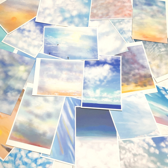 【日頃の感謝特価】30枚　プレゼント   インテリア　夕陽　雲   イラスト  夜空　空　ポストカード　はがき　かわいい 1枚目の画像