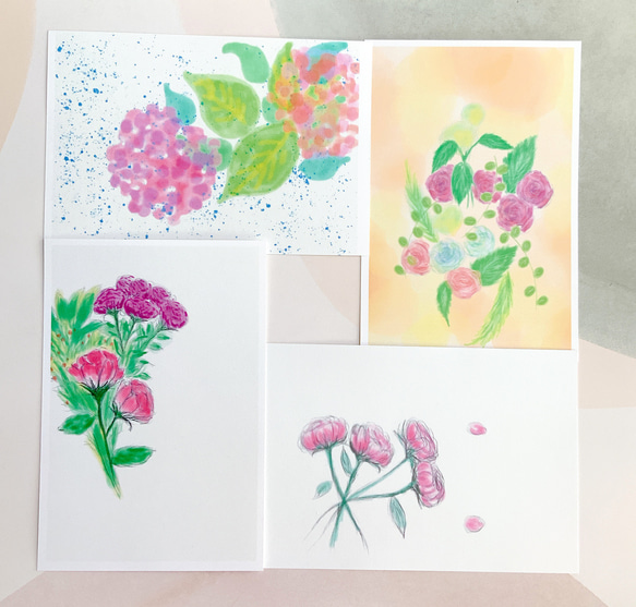 【紫の花たち】4枚　ポストカード　かわいい　キレイ　紙もの　ペーパー　紫陽花　天気　雨　春　さくら　紙　ひ　 1枚目の画像