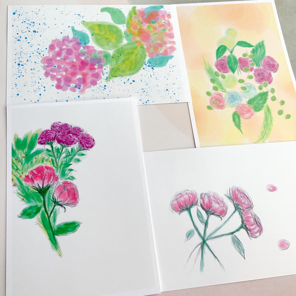 【紫の花たち】4枚　ポストカード　かわいい　キレイ　紙もの　ペーパー　紫陽花　天気　雨　春　さくら　紙　ひ　 2枚目の画像