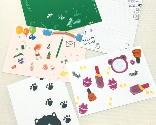 学校セット】5枚 ポストカード はがき イラスト 紙もの 黒板