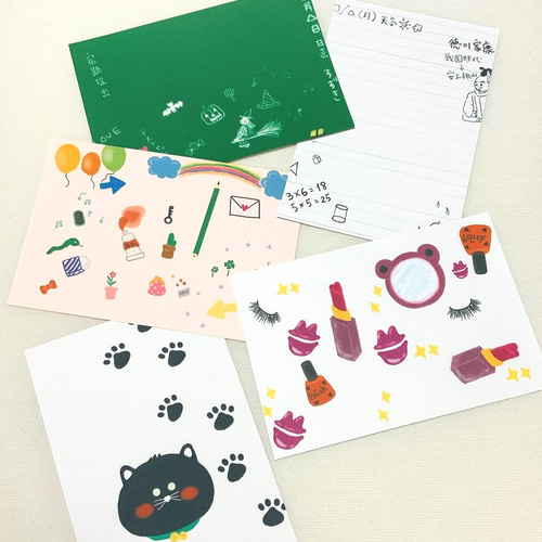 学校セット】5枚 ポストカード はがき イラスト 紙もの 黒板 ノート