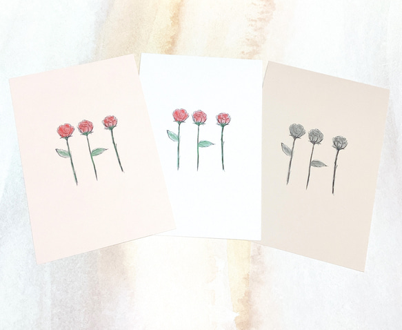 薔薇セット】3枚 ポストカード フラワー 薔薇 おしゃれ 紙 お花