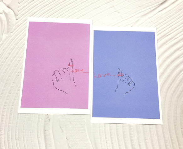 【赤い糸】3枚　ポストカード恋人　夫婦 love 絵はがきイラスト　 ピンク　 パープル　 紫　 赤　 ハート　 小指 2枚目の画像