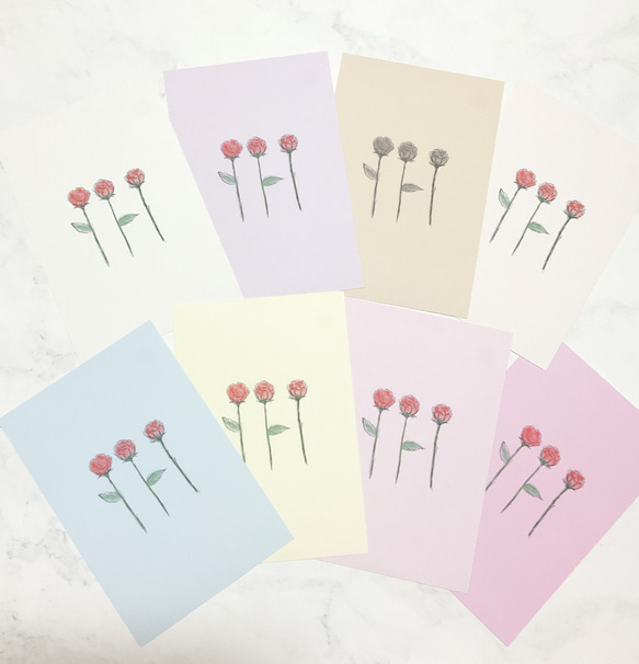 【8色・薔薇セット】8枚　ポストカード　お花　紙もの　デザイン　シンプル　かわいい　イラスト　インテリア　ペーパー 1枚目の画像