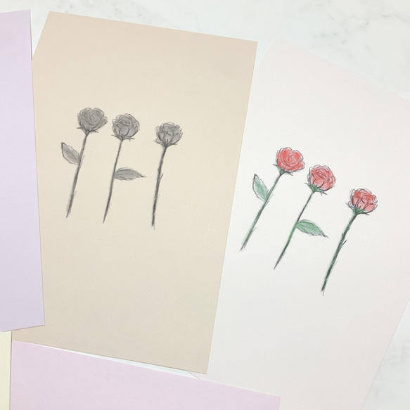 【8色・薔薇セット】8枚　ポストカード　お花　紙もの　デザイン　シンプル　かわいい　イラスト　インテリア　ペーパー 4枚目の画像