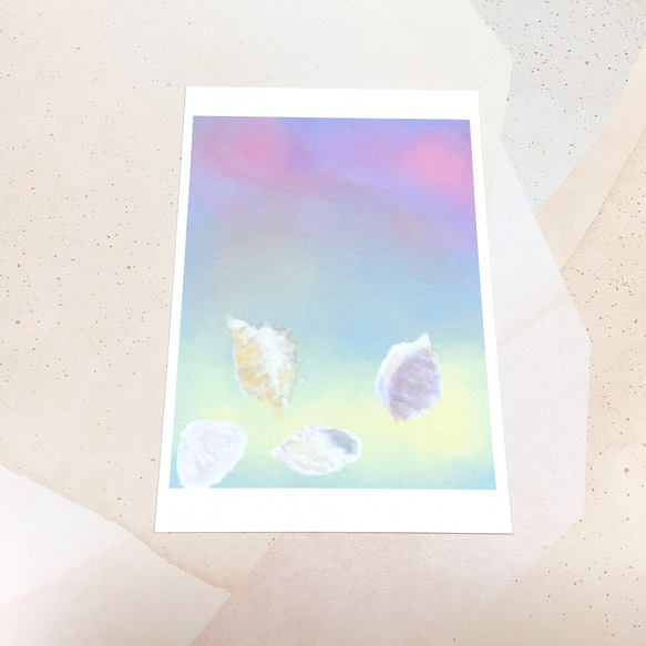 【4枚セット】海 貝殻 海中 海 キレイ ポストカード　かわいい 自然 グラデーション 淡い おしゃれ 夏 季節 涼しい 2枚目の画像