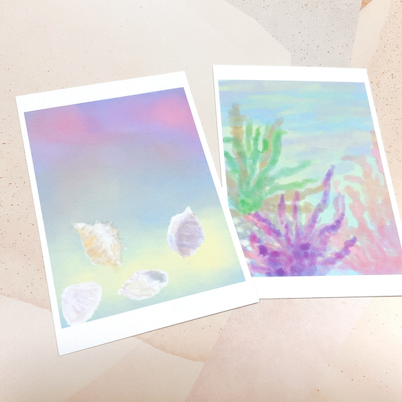 【4枚セット】海 貝殻 海中 海 キレイ ポストカード　かわいい 自然 グラデーション 淡い おしゃれ 夏 季節 涼しい 6枚目の画像