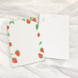 【イチゴ三色カラー】3枚セット　ポストカード　イラスト　デザイン　ハガキ　かわいい　紙モノ　果物　文房具　インテリア 3枚目の画像