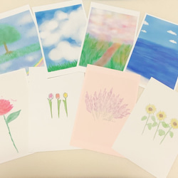 【緑と花の8種セット】ポストカード　自然　空　雲景色　風景　花　かわいい　ギフト　文具　紙　カード　癒し　淡い 1枚目の画像