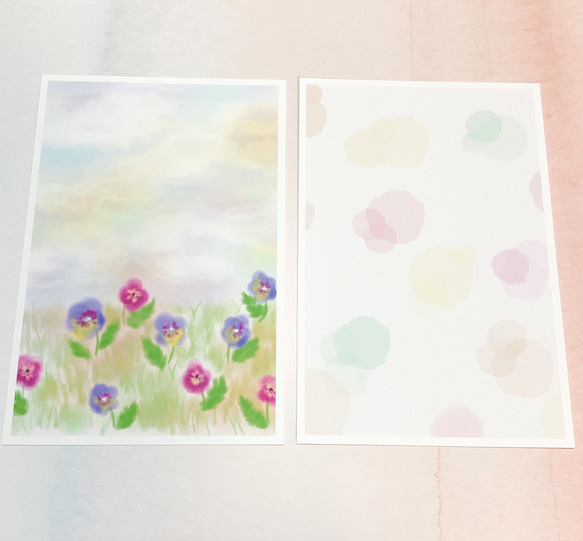 【お花と空の8種セット】ポストカード　かわいい　自然　紙　ハガキ　雲　青　カラフル　緑　淡い　キレイ　おしゃれ 4枚目の画像