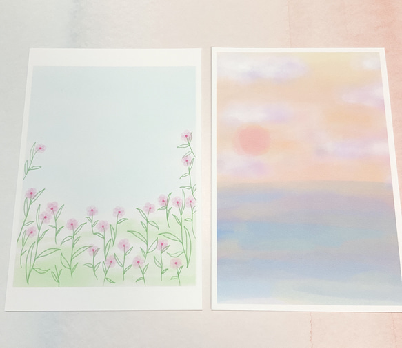 【お花と空の8種セット】ポストカード　かわいい　自然　紙　ハガキ　雲　青　カラフル　緑　淡い　キレイ　おしゃれ 5枚目の画像