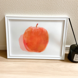 『真っ赤なりんご』イラスト　ポスター　かわいい　紙　　　インテリア　おしゃれ　赤　レッド　おすすめ　A4 1枚目の画像