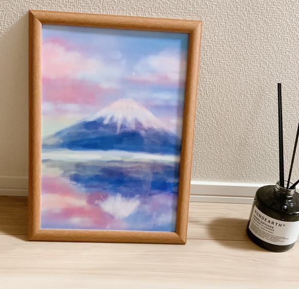 富士山と鏡　ポスター  A4 自然　素敵　かわいい　紙　　　おしゃれ　文房具　イラスト　絵　アート　山　景色 1枚目の画像