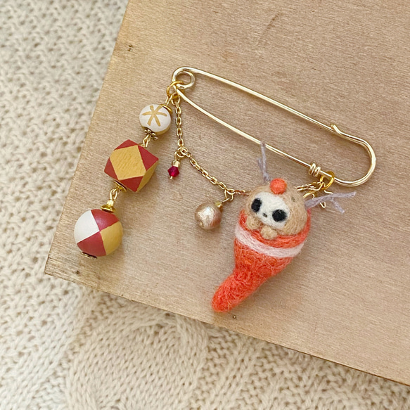 クリスマスパンダ ～ストールピン～【羊毛フェルト】 ブローチ