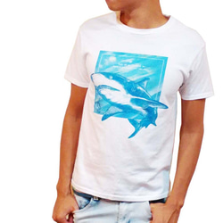 半袖ラウンドネックTシャツ ピュアコットン ニュートラルレンダリング アニマルシリーズ サメ サメプリント 3枚目の画像