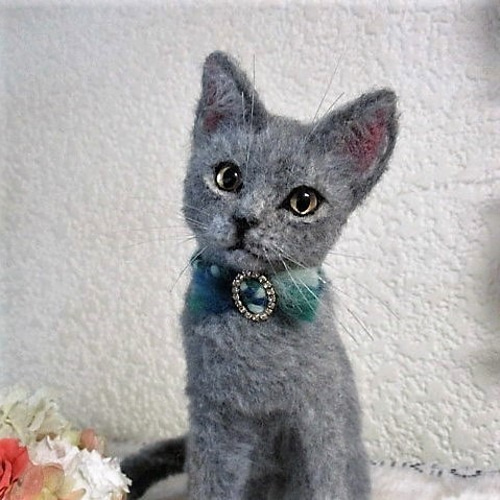 【10％OFF】 羊毛フェルト ハンドメイド ネコ 猫 かわいいロシアンブルー 羊毛フェルト