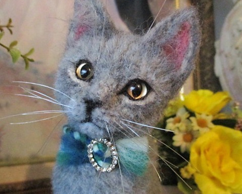 羊毛フェルト かわいいロシアンブルー 猫 ネコ ハンドメイド 羊毛