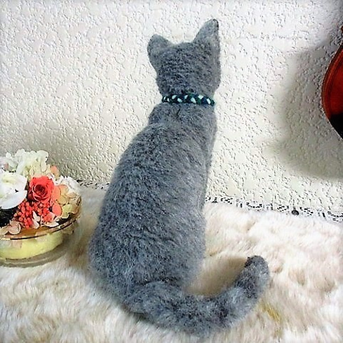 羊毛フェルト かわいいロシアンブルー 猫 ネコ ハンドメイド