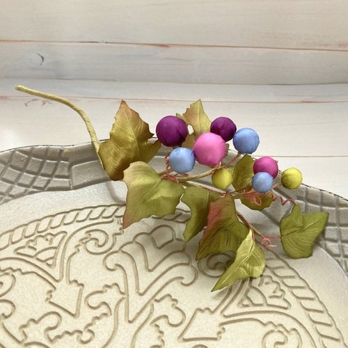 飯田アートフラワー　野葡萄5本&葡萄1本　セット売り 受注制作】復元シリーズ①〜野葡萄〜 ノブドウ その他アート Ss