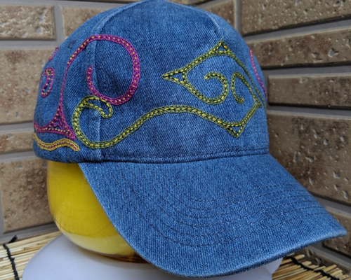 リメイク帽子 デニムキャップ 刺繍 （薄青） キャップ ku- 通販