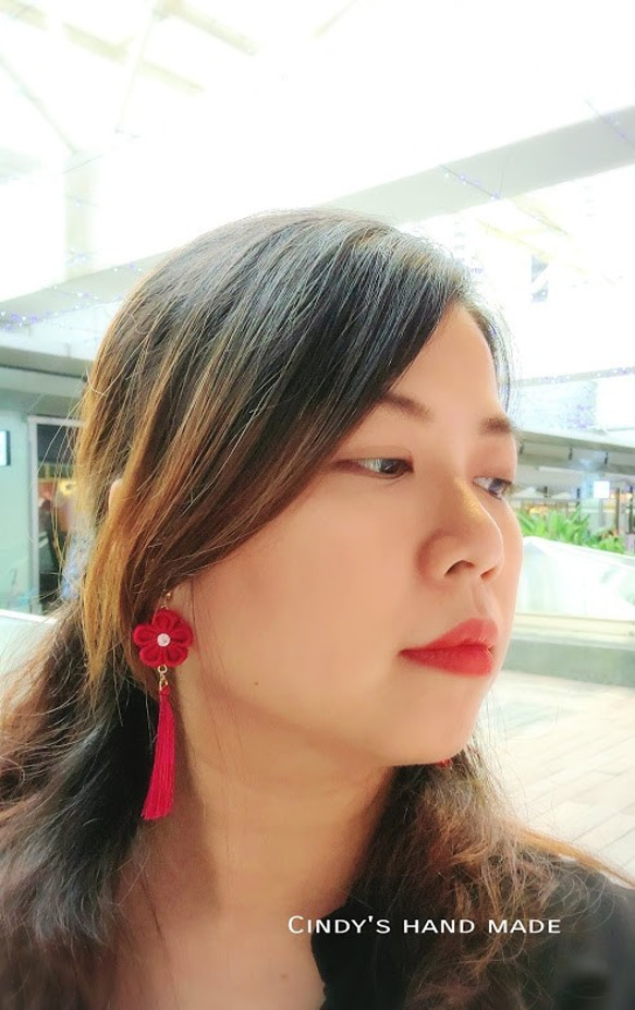 和風小花長流蘇耳環|っまみ細工/縮緬布/日式布花/和服配件/平常穿搭/ 第2張的照片