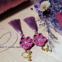 和風小花長流蘇耳環|っまみ細工/縮緬布/日式布花/和服配件/平常穿搭/ 第3張的照片