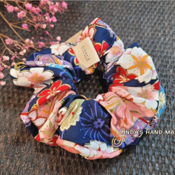 和風大腸髮圈|櫻花/日式布花/純棉印花布/長髮的好夥伴 第2張的照片