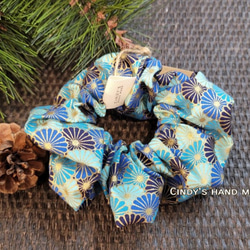 和風大腸髮圈|菊/日式布花/純棉印花布/長髮的好夥伴 第2張的照片