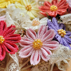 波斯菊|兩用夾/っまみ細工/絹布/縮緬布/日式布花/浴衣/和服配件/草帽配飾 第1張的照片