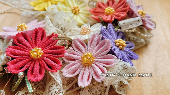 波斯菊|兩用夾/っまみ細工/絹布/縮緬布/日式布花/浴衣/和服配件/草帽配飾 第1張的照片