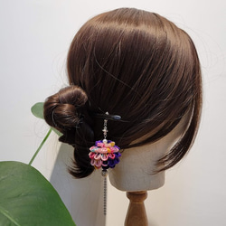 くす玉黑檀木簪/丸子/つまみ細工/日式布花/縮緬布/和服配飾/【馨"手作/cindy's hand made】設計款 第5張的照片