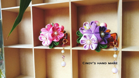 3小梅|玉石|果子|抓夾/盤髮/つまみ細工/日式布花/縮緬布/和服配飾 第1張的照片