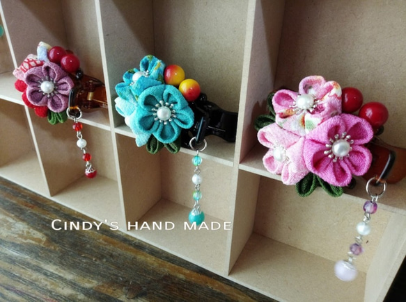 3小梅|玉石|果子|抓夾/盤髮/つまみ細工/日式布花/縮緬布/和服配飾 第3張的照片