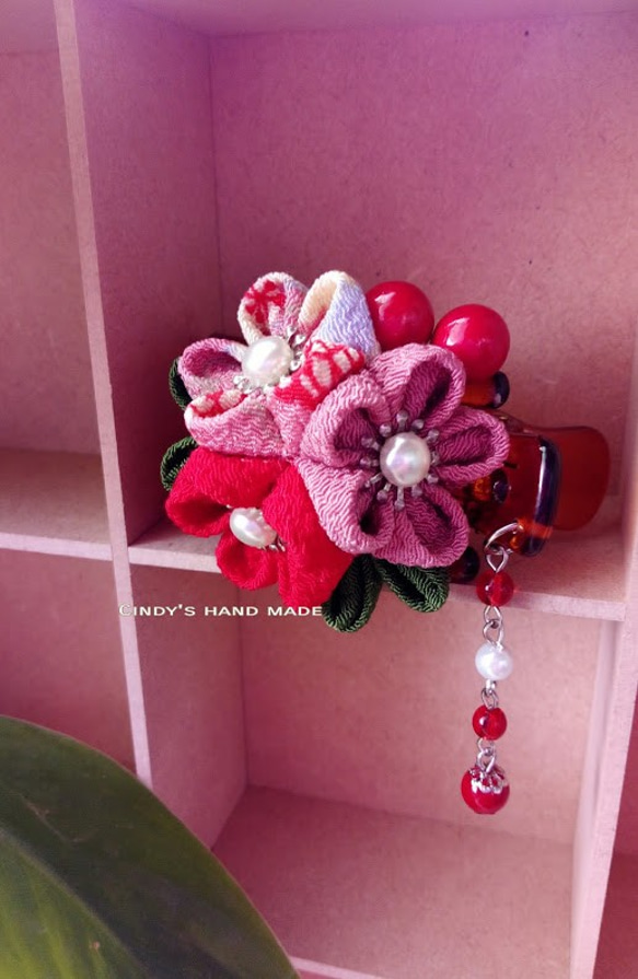 3小梅|玉石|果子|抓夾/盤髮/つまみ細工/日式布花/縮緬布/和服配飾 第4張的照片