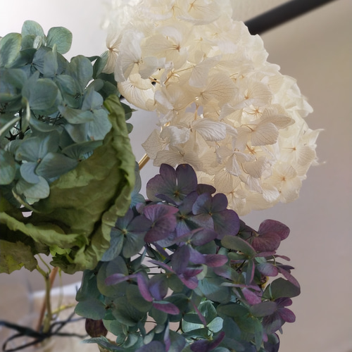 たまらないブルー秋色紫陽花ドライフラワー小ぶり2本とホワイト