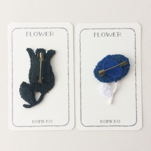 お花(黒)　刺繍ブローチ 3枚目の画像