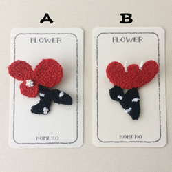 お花(赤×黒)A　刺繍ブローチ 2枚目の画像