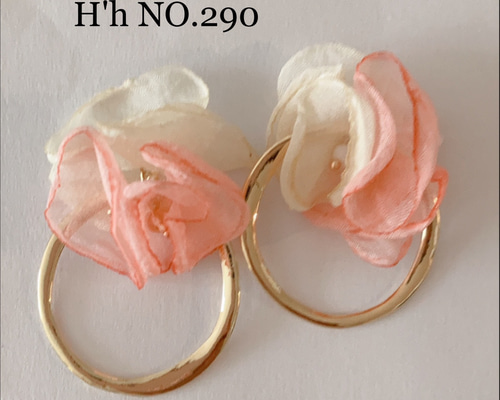 シフォンフラワー×ゴールドリング イヤリング ピアス イヤリング