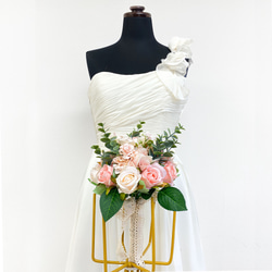 全長30cm ピンクローズ ウェディングブーケ 結婚式 ブライズメイド 前撮り フォトウェディングに 2枚目の画像