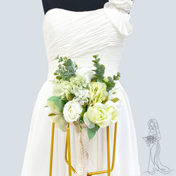 全長30cm グリーンが鮮やかなホワイトローズ ウェディングブーケ 結婚式 ブライズメイド 前撮り フォトウェディング 5枚目の画像