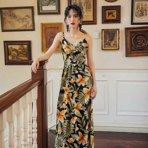 リゾート向け ハイビスカス ロングワンピース 沖縄 結婚式