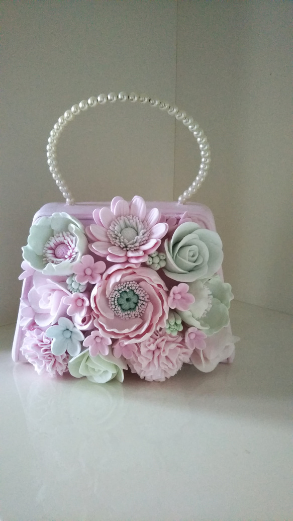 セール☘️お花のバッグ（ピンク　グリーン） 2枚目の画像