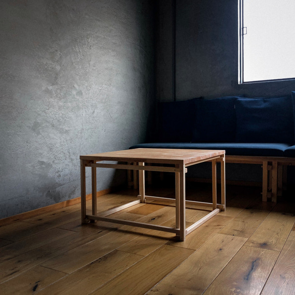 木組みで製作　テーブル　自然塗料　60cm角 ローテーブル、リビングテーブル、桧、松、ラバーウッド 5枚目の画像