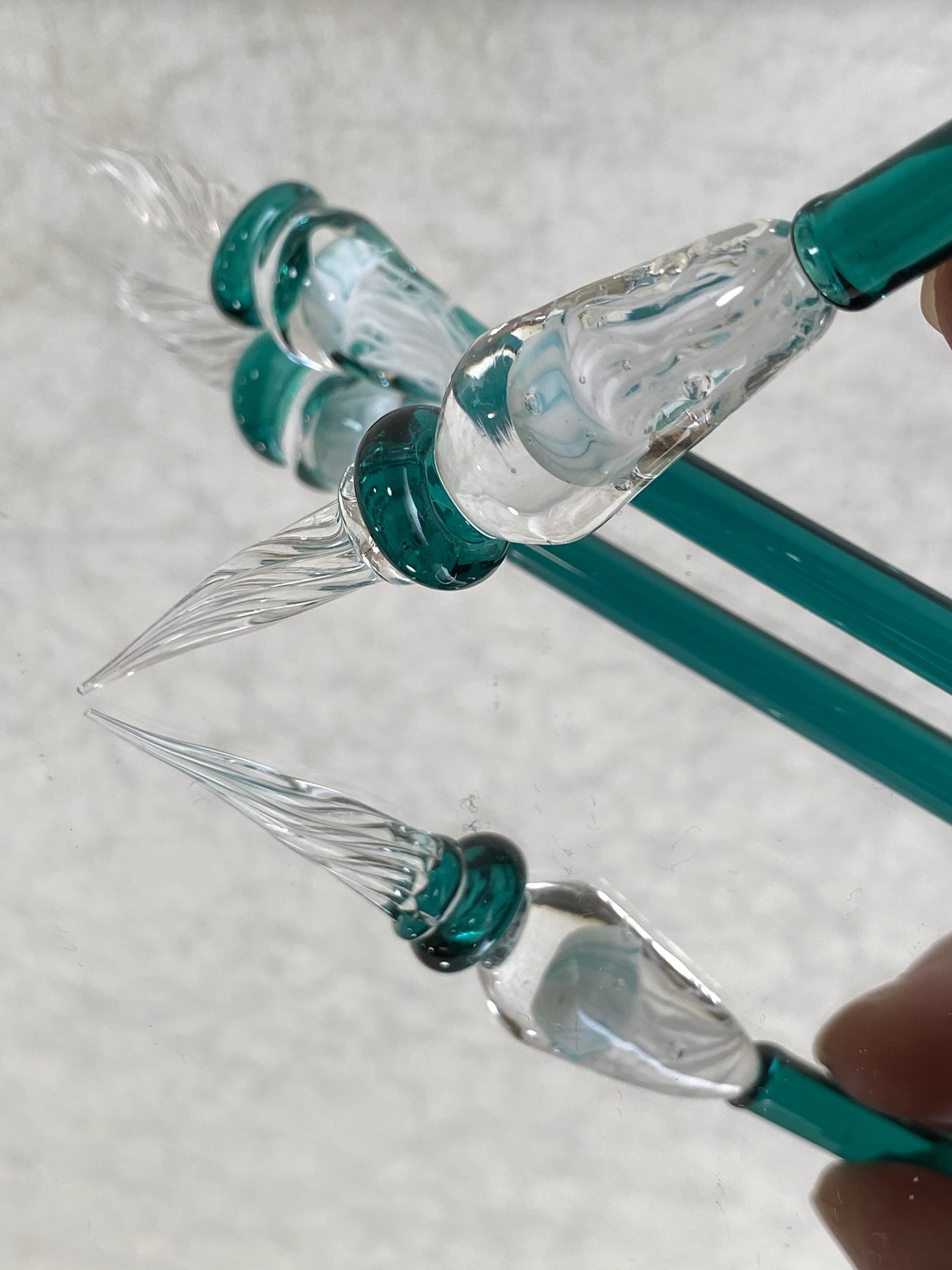 【再販80】a_beeの気まぐれ水中くらげのガラスペン・ピーコックグリーン色（化粧箱付き）