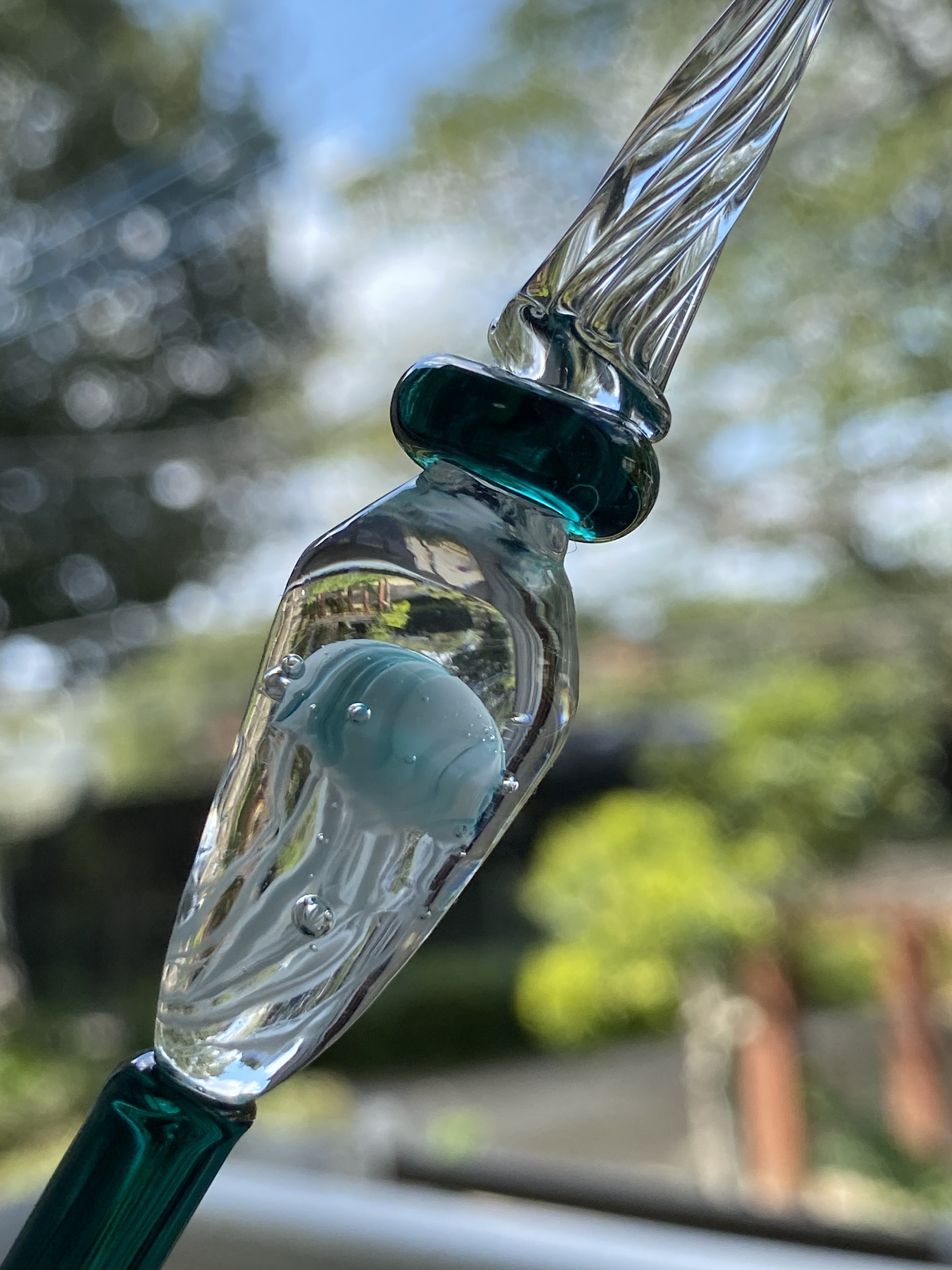 【再販80】a_beeの気まぐれ水中くらげのガラスペン・ピーコックグリーン色（化粧箱付き）