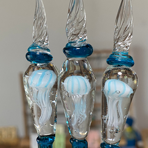 再販69】a_beeの気まぐれ水中くらげのガラスペン・アクアマリン色