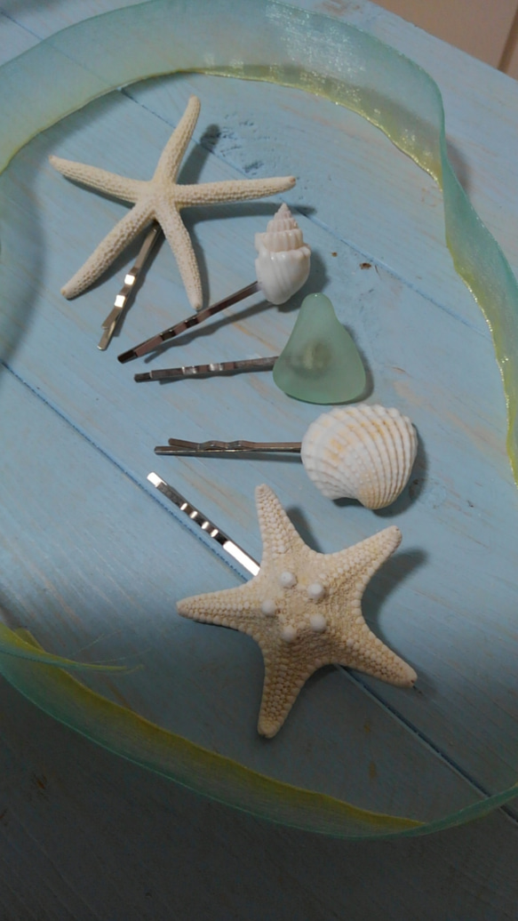 送込⑦ 海と砂浜からの贈り物♥マーメイドヘアピン5本セット　貝殻シェルビーチ海 1枚目の画像