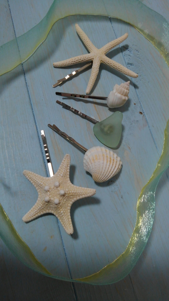 送込⑦ 海と砂浜からの贈り物♥マーメイドヘアピン5本セット　貝殻シェルビーチ海 2枚目の画像