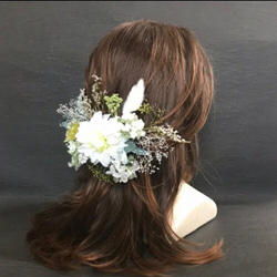 ボタニカル  髪飾り袴 卒業式 結婚式 成人式 ヘッドパーツ　ホワイト&グリーン　白無垢　振袖 8枚目の画像